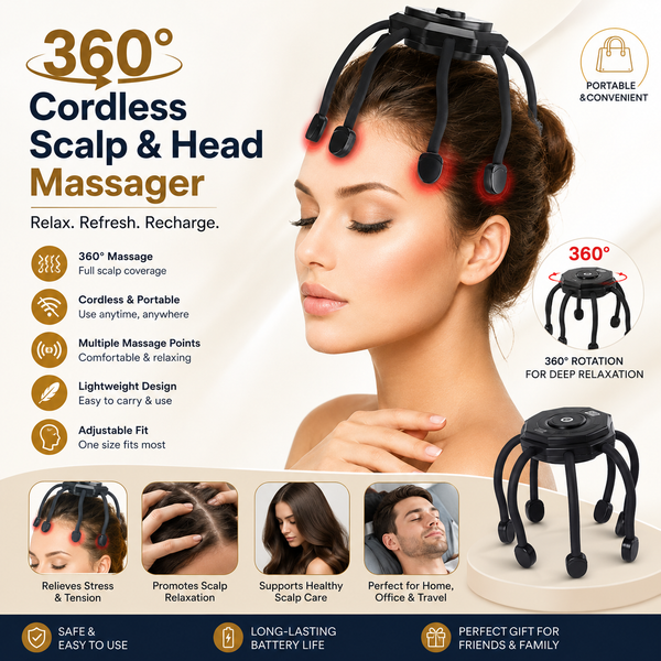 360° Cordless Scalp & Head Massager – Portable Relaxation Massage Tool
