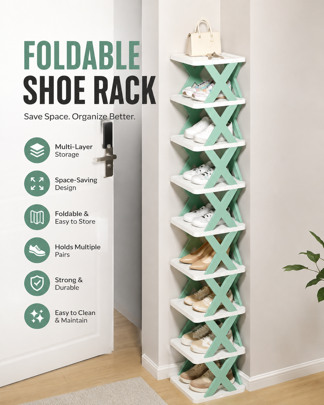 Foldable Space-Saving Shoe Rack Organizer – Multi-Layer Storage Stand